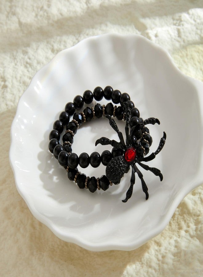 Lookray Gothic Witch Spider Bracelet for Women Punk Black Stretch Beaded Bracelet Black Widow Spider Bracelet Rock Halloween Witch Cosplay Costume Accessories(style3) - Image 4